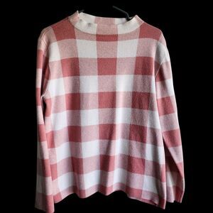 Love Scarlett XL Pink White Gingham Buffalo Check Mock Neck Knit Sweater Top